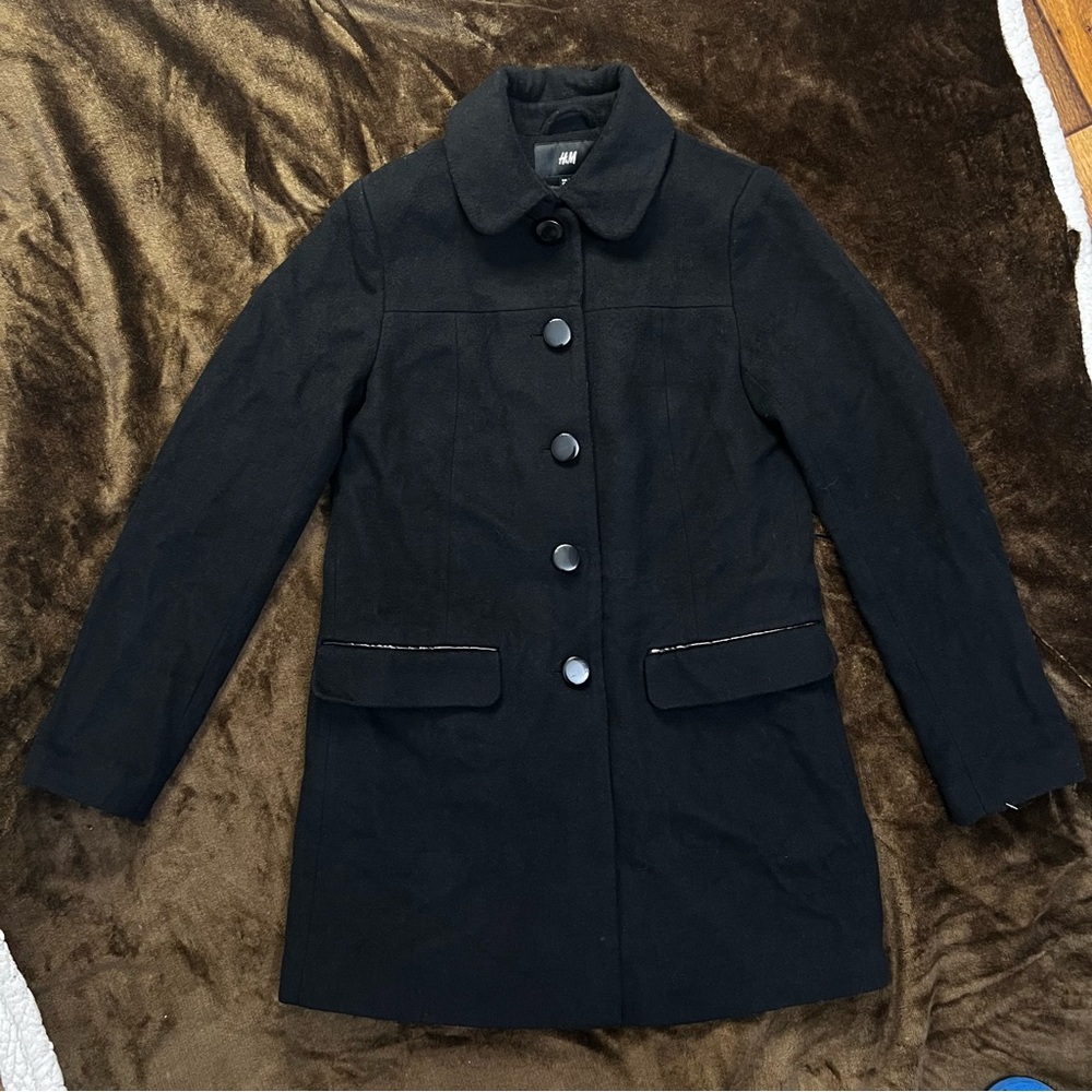 H&M Black Wool Womens Coat with Buttons